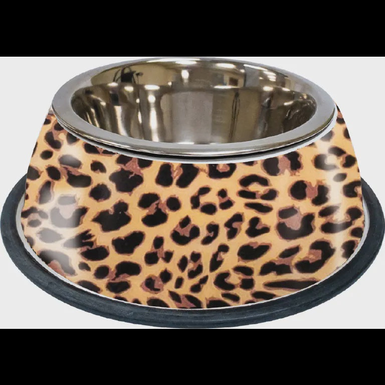 Croci Steel Bowl Animalier Leopard - 200ml - وعاء فولاذي من كروسي أنيمالير ليوبارد - 200 مل - اكسسوارات الحيوانات الأليفة