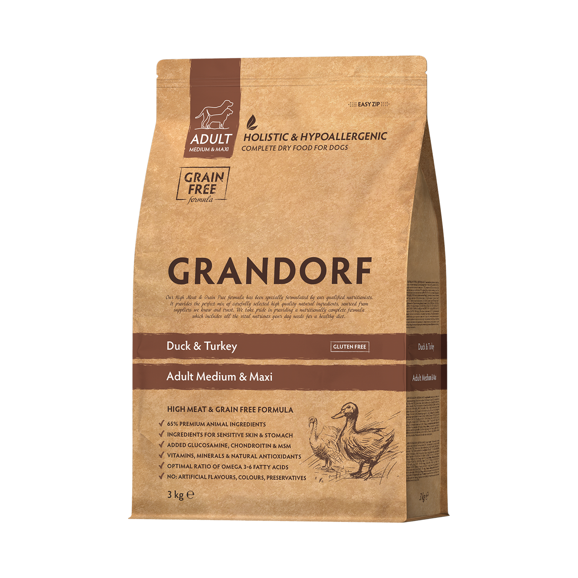 Grandorf Duck & Turkey - Adult Medium & Maxi Dog 3kg - طعام الكلاب