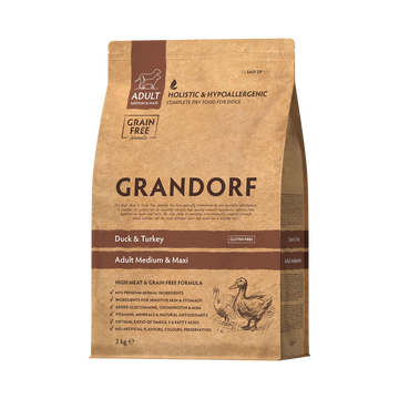 Grandorf Duck & Turkey - Adult Medium & Maxi Dog 3kg - طعام الكلاب