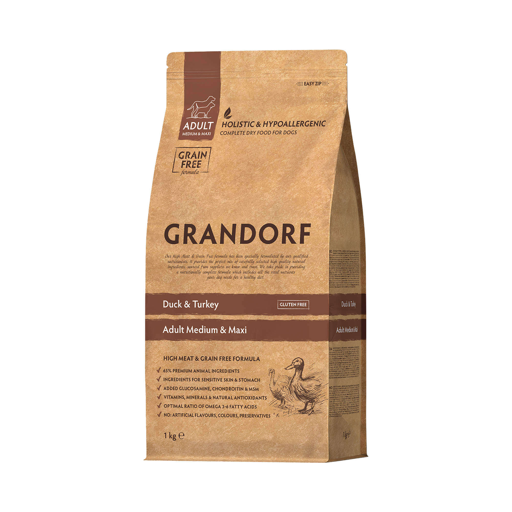 Grandorf Duck & Turkey  -  Adult Medium & Maxi Breeds Dog 1kg - طعام الكلاب