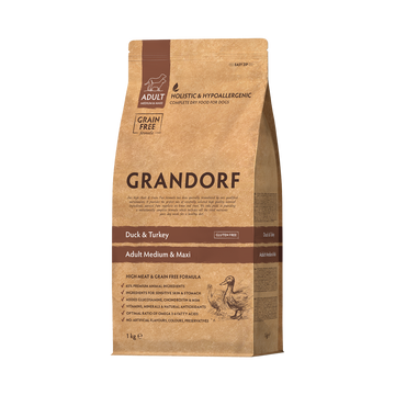 Grandorf Duck & Turkey  -  Adult Medium & Maxi Breeds Dog 1kg - طعام الكلاب