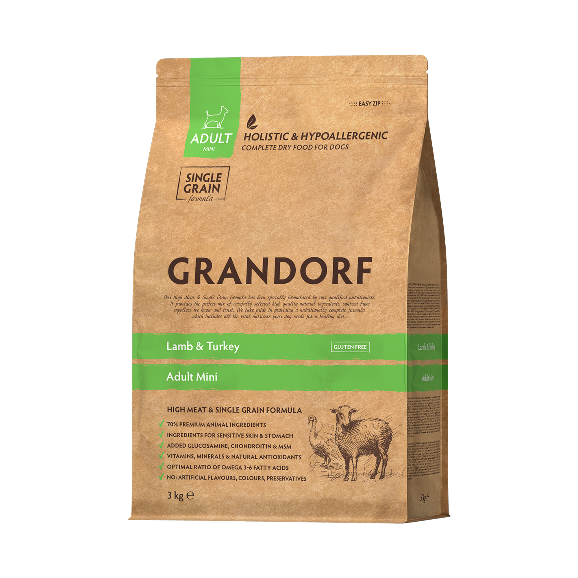 Grandorf Lamb & Turkey  -  Adult Mini Breeds Dog 3kg - طعام الكلاب