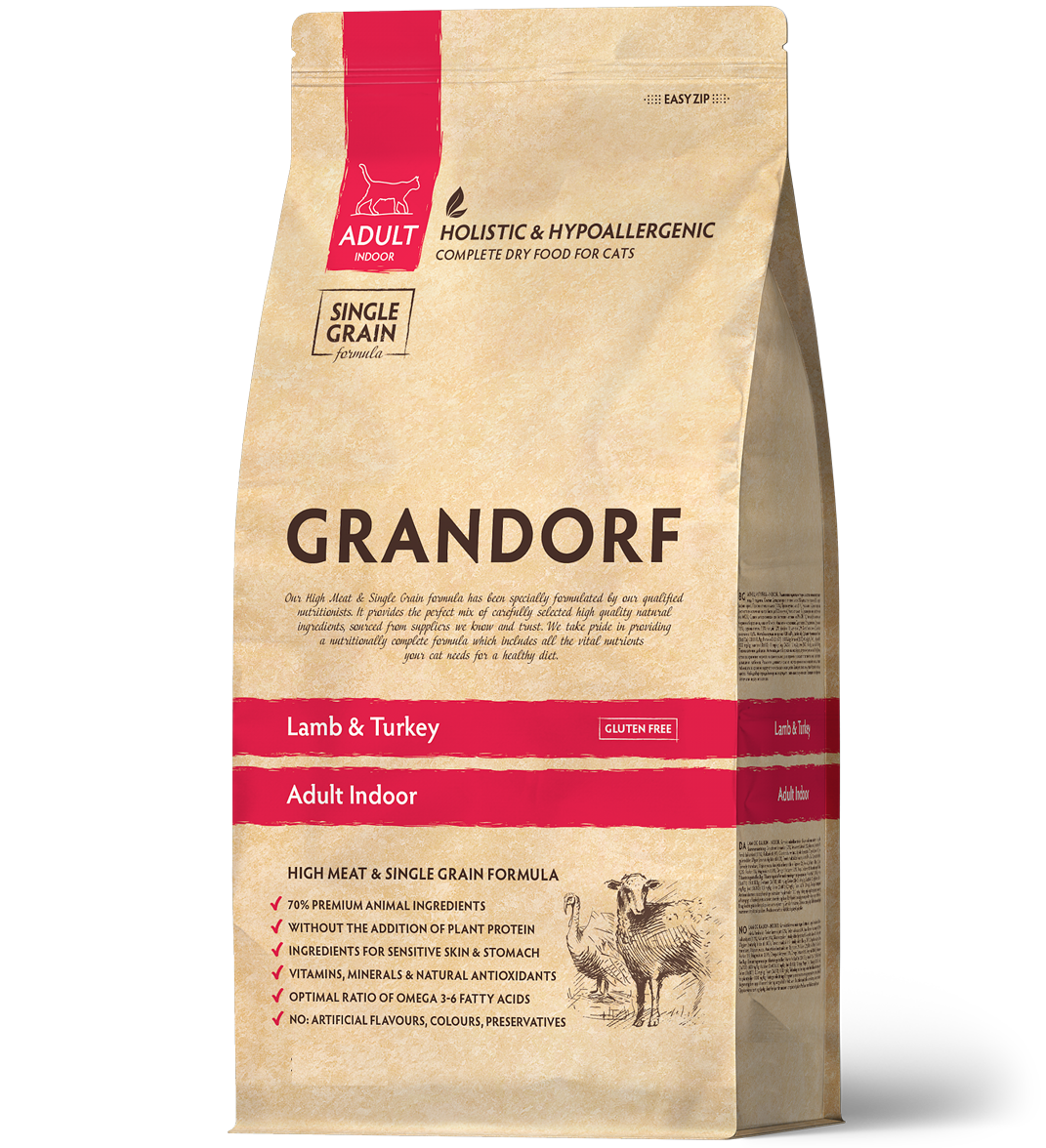 Grandorf Lamb & Turkey - Adult Indoor Cat 2kg  - طعام جاف للحيوانات الأليفة