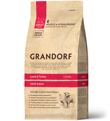 Grandorf Lamb & Turkey - Adult Indoor Cat 2kg  - طعام جاف للحيوانات الأليفة