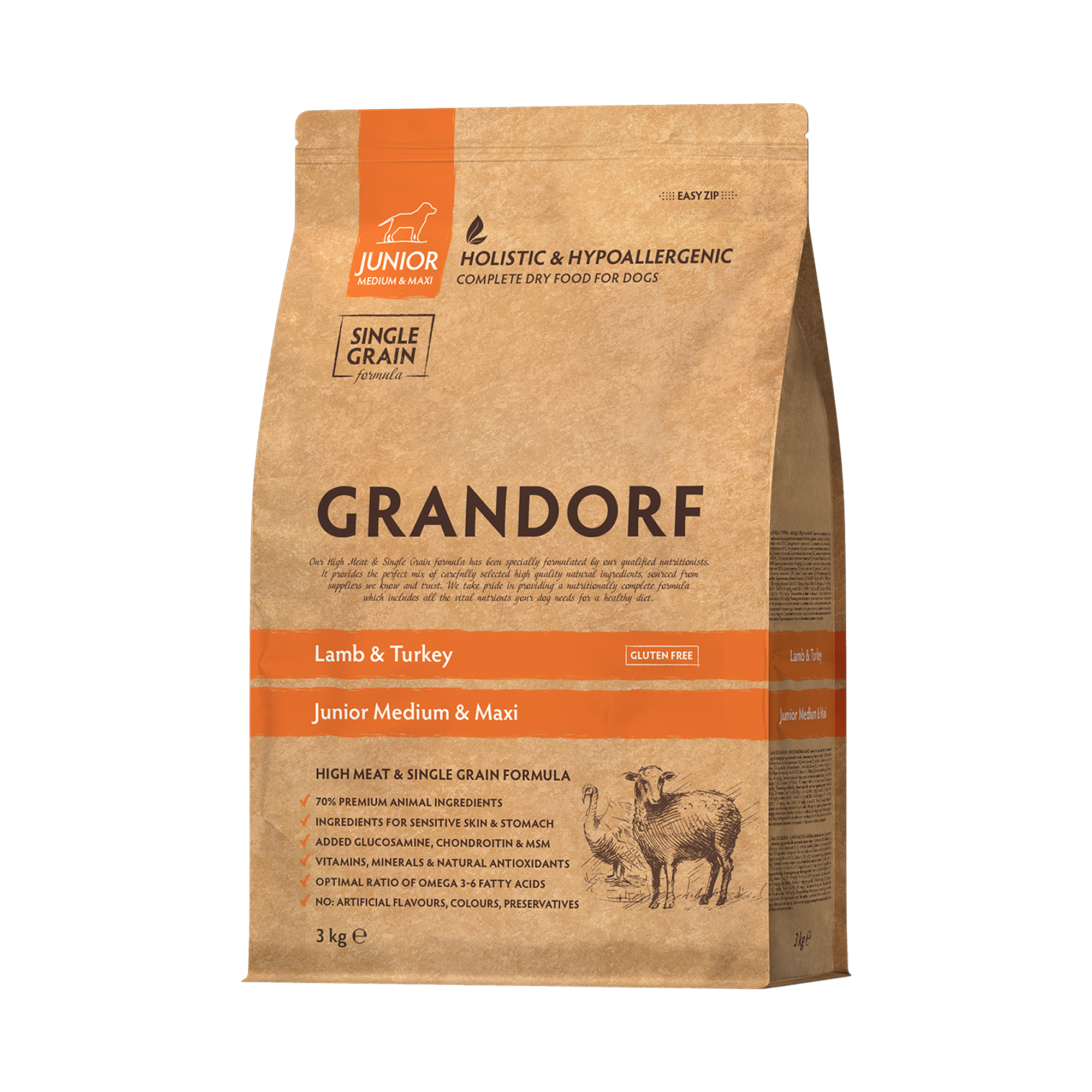 Grandorf Lamb & Turkey  -  Junior Medium & Maxi Dog 3kg - طعام الكلاب