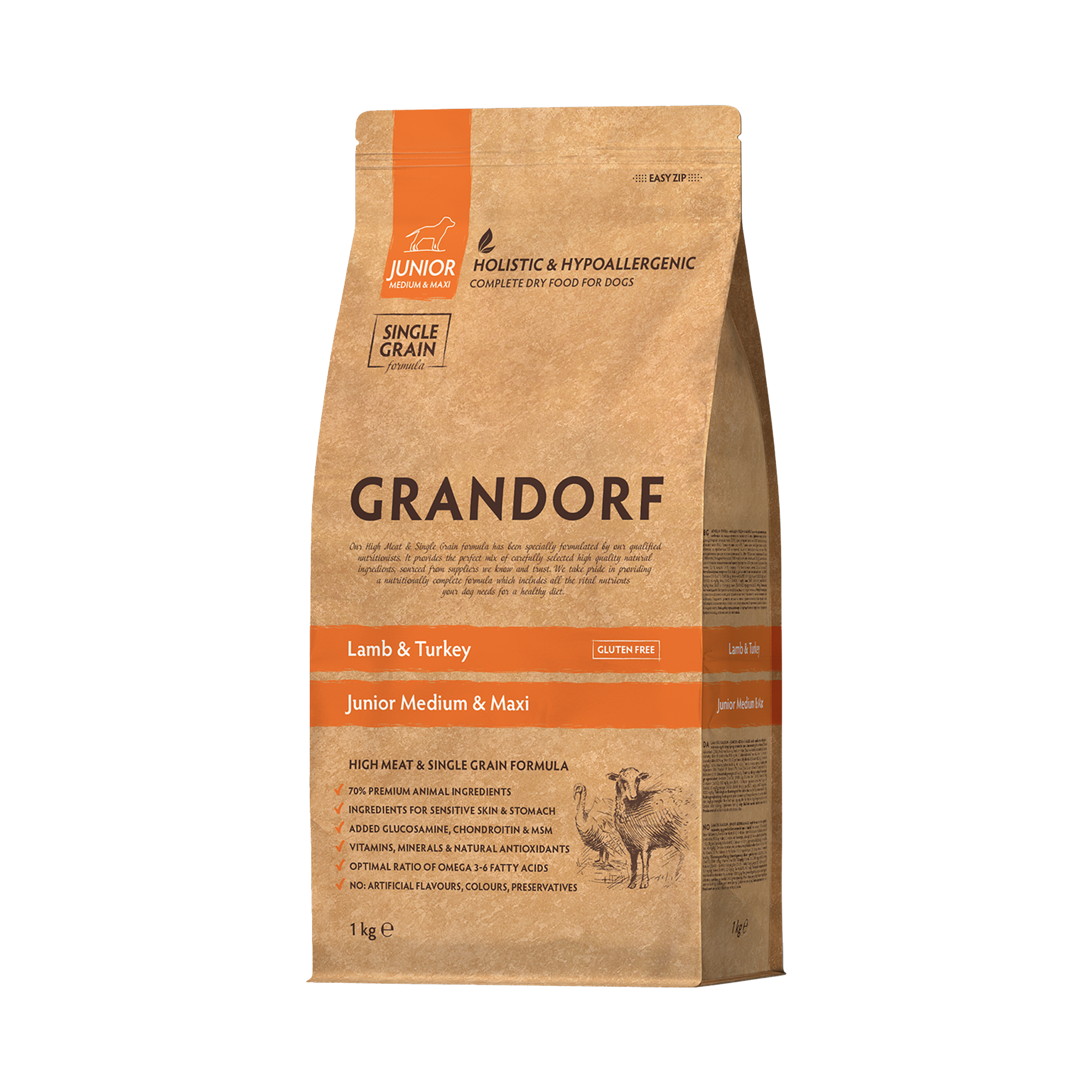 Grandorf Lamb & Turkey  -  Junior Medium & Maxi Dog 1kg - طعام الكلاب