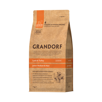 Grandorf Lamb & Turkey  -  Junior Medium & Maxi Dog 1kg - طعام الكلاب