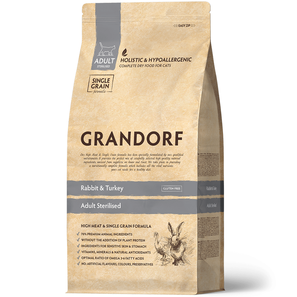 Grandorf Rabbit & Turkey - Adult Sterilized Cat 8kg - طعام جاف للحيوانات الأليفة